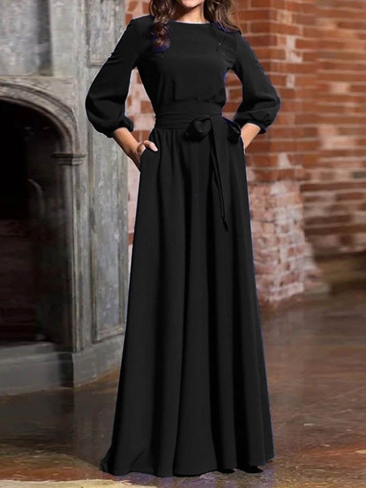 Robe Maxi Unie À Poche A-line Expansion Pour Femmes