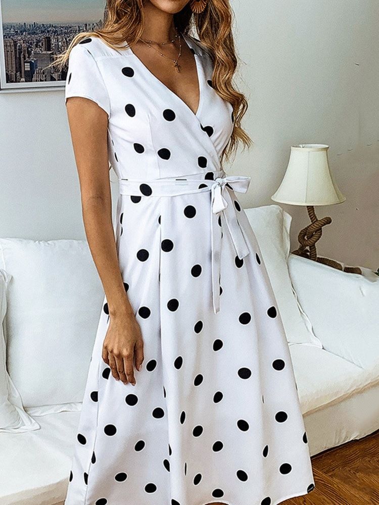 Robe Mi-longue À Manches Courtes Et Col En V Pour Femme Robe Mi-longue