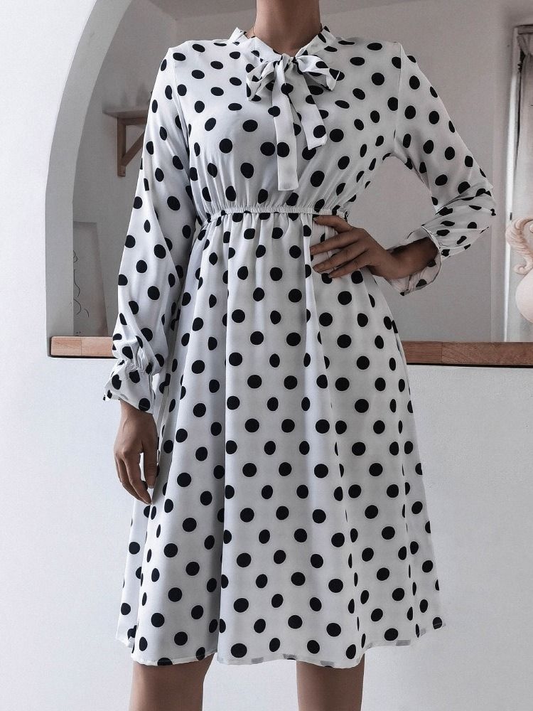 Robe Mi-mollet À Col En Patchwork Et À Pois