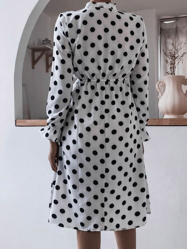 Robe Mi-mollet À Col En Patchwork Et À Pois