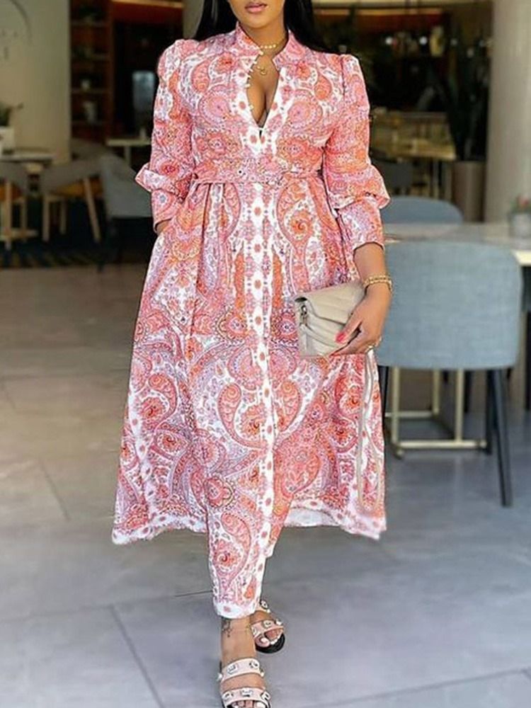 Robe De Mode Florale À Col Montant Et À La Cheville Pour Femmes