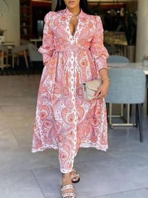 Robe De Mode Florale À Col Montant Et À La Cheville Pour Femmes