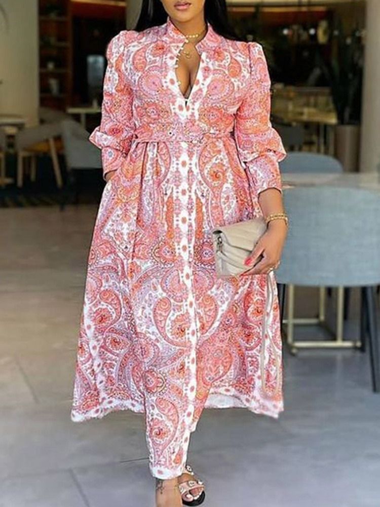 Robe De Mode Florale À Col Montant Et À La Cheville Pour Femmes