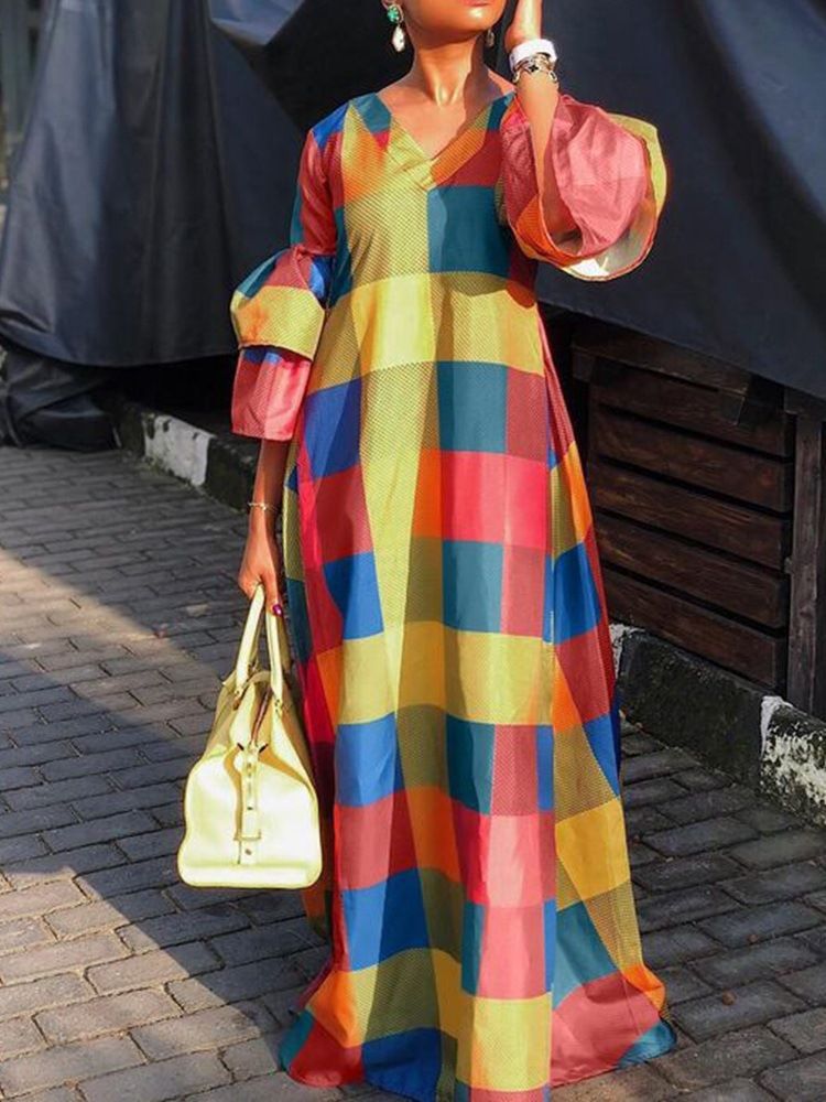 Robe De Printemps Décontractée À Manches Longues Et À Encolure En V Pour Femmes