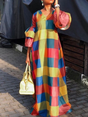 Robe De Printemps Décontractée À Manches Longues Et À Encolure En V Pour Femmes