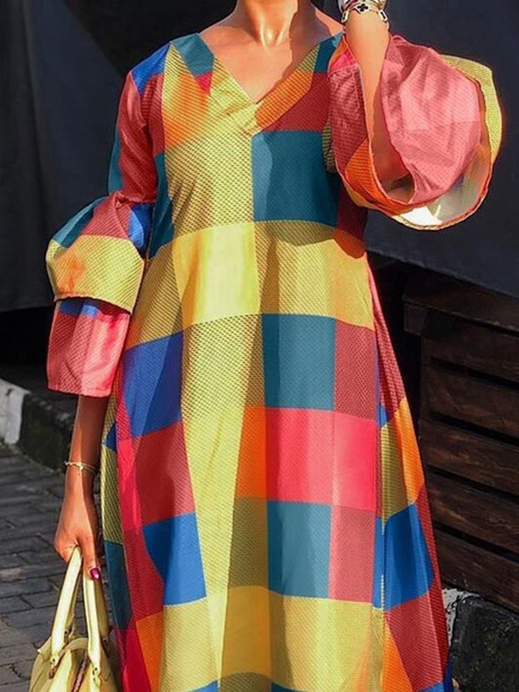 Robe De Printemps Décontractée À Manches Longues Et À Encolure En V Pour Femmes