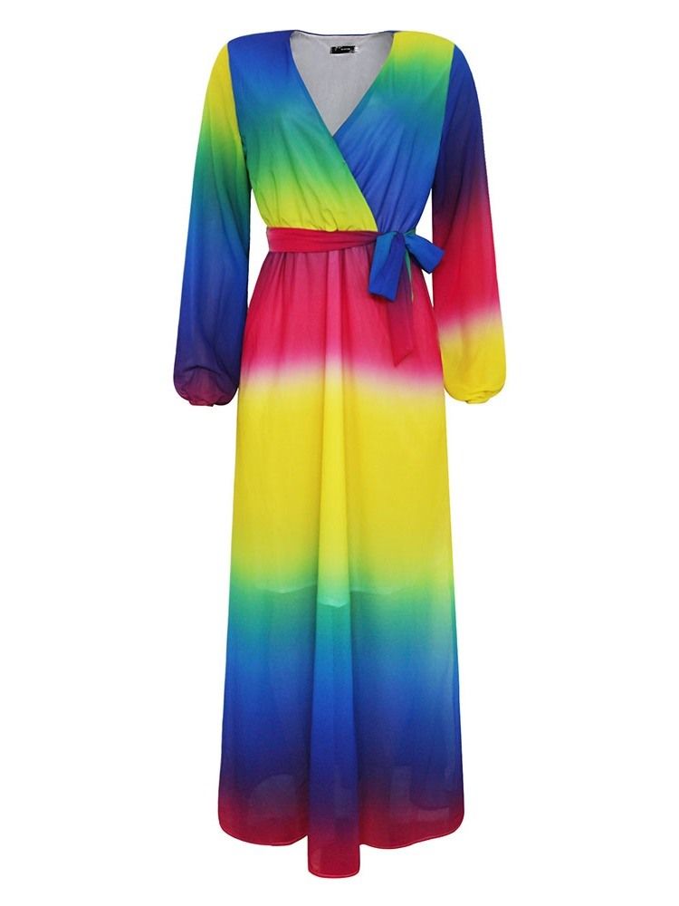 Robe De Printemps À Manches Longues Et À Encolure En V Pour Femmes