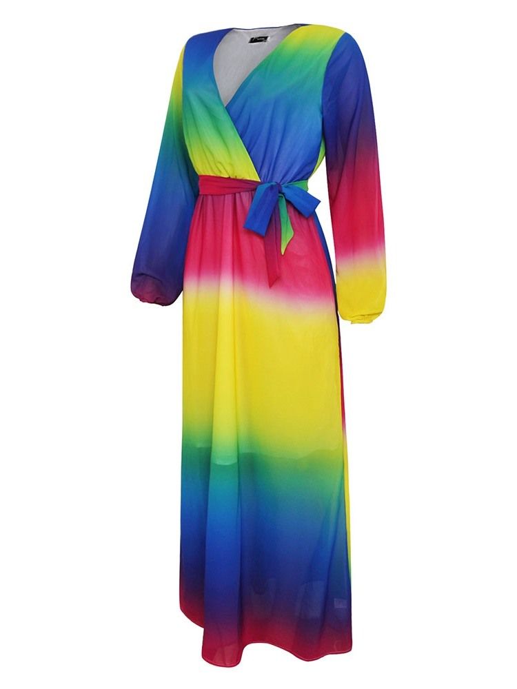 Robe De Printemps À Manches Longues Et À Encolure En V Pour Femmes