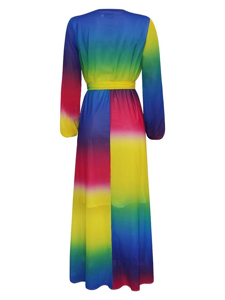 Robe De Printemps À Manches Longues Et À Encolure En V Pour Femmes