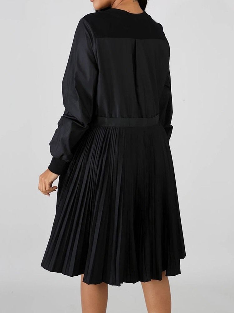 Robe De Printemps Unie À Manches Longues Et À Col Rond Pour Femmes