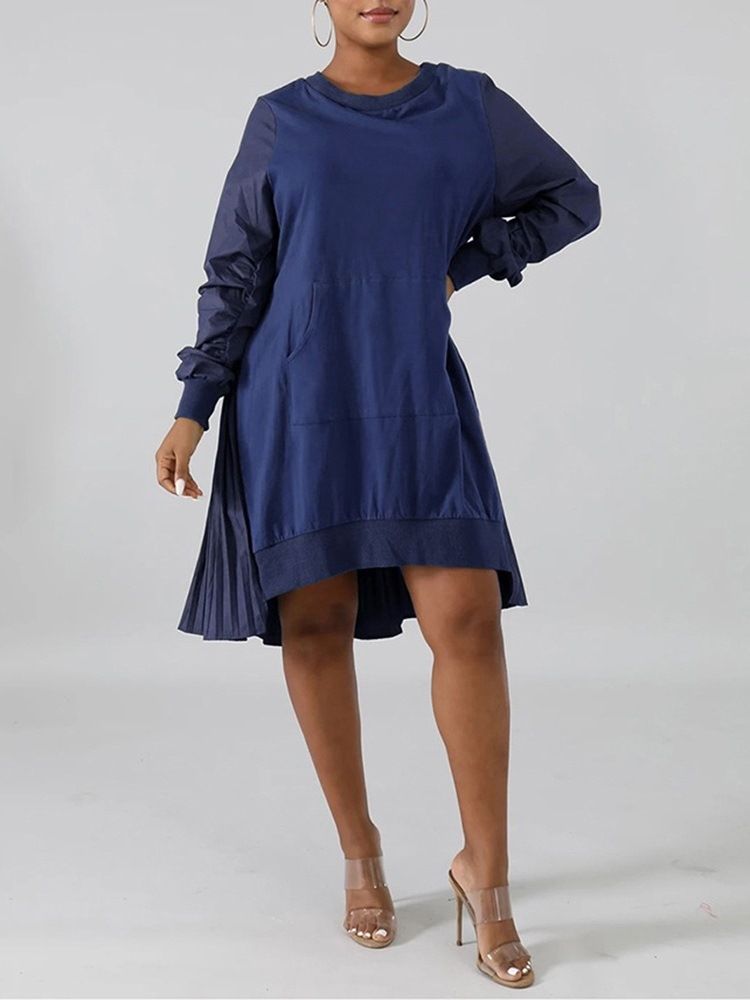 Robe De Printemps Unie À Manches Longues Et À Col Rond Pour Femmes