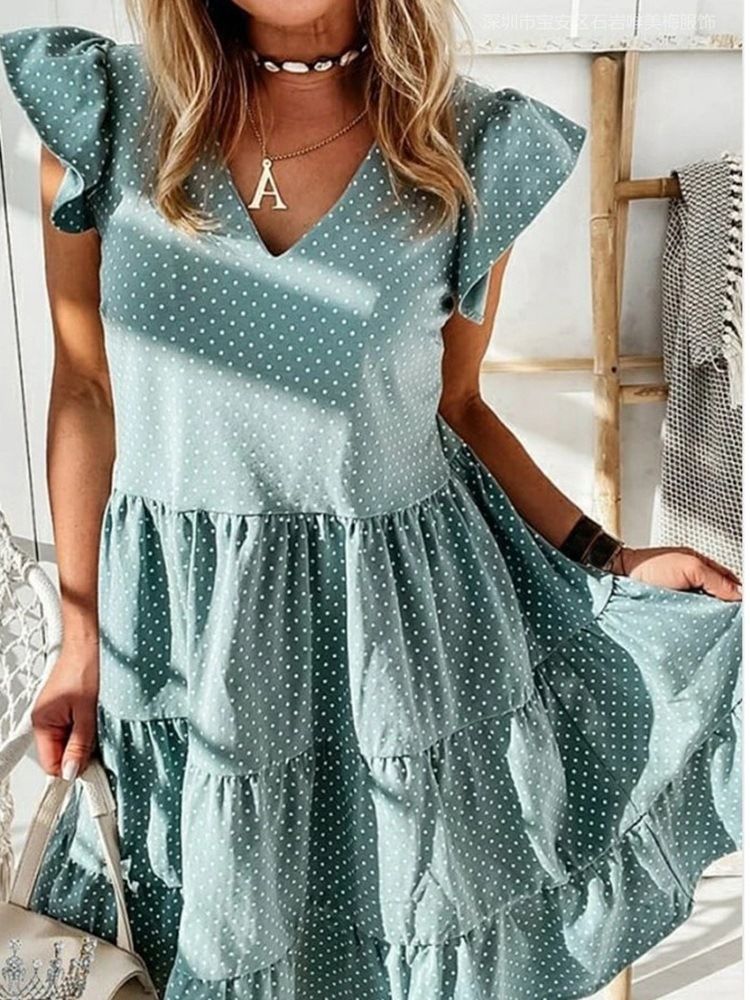 Robe Pull Femme À Manches Courtes Et Col En V