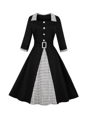 Robe Régulière À Taille Mi-mollet Et Ceinture À Col Carré Pour Femme