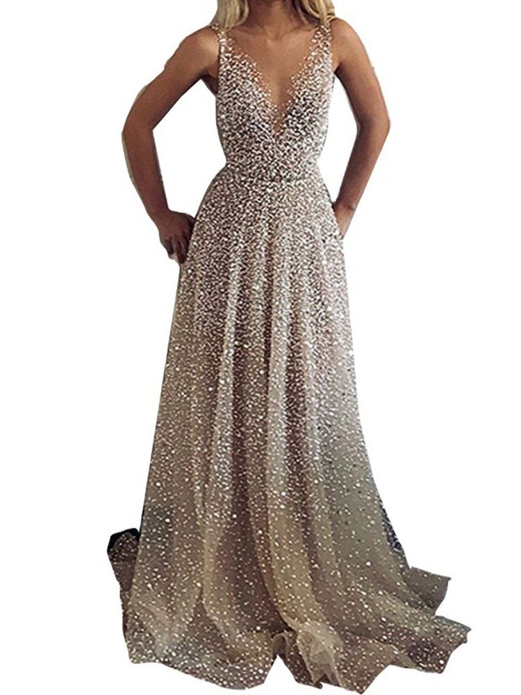 Robe Sans Manches À Col En V Et À Paillettes Pour Femmes