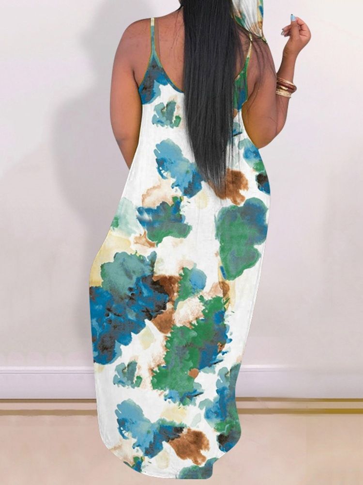 Robe Sans Manches Tie-dye Longueur Au Sol Pour Femmes