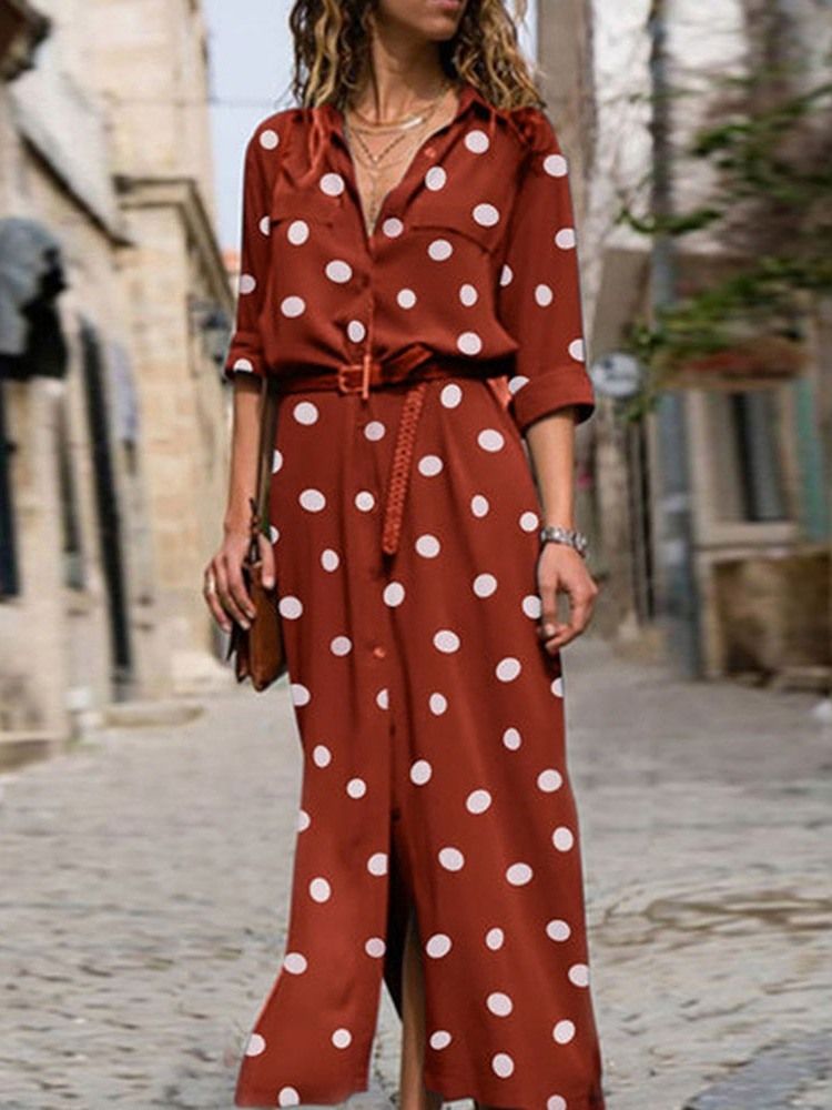 Robe Simple Boutonnage À Manches Trois-quarts Pour Femmes