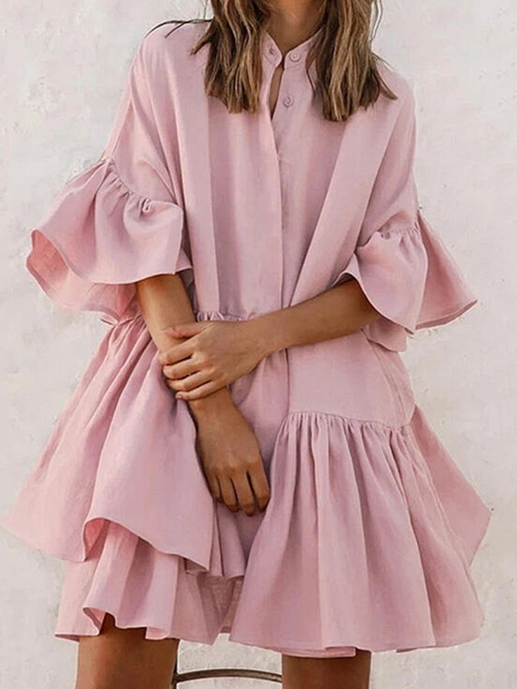 Robe Simple À Col Montant Et À Manches Trois-quarts Pour Femmes