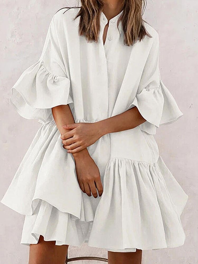 Robe Simple À Col Montant Et À Manches Trois-quarts Pour Femmes