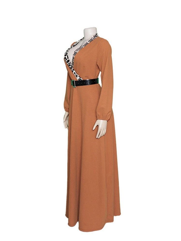 Robe Taille Haute Léopard Imprimée À Manches Longues Pour Femmes