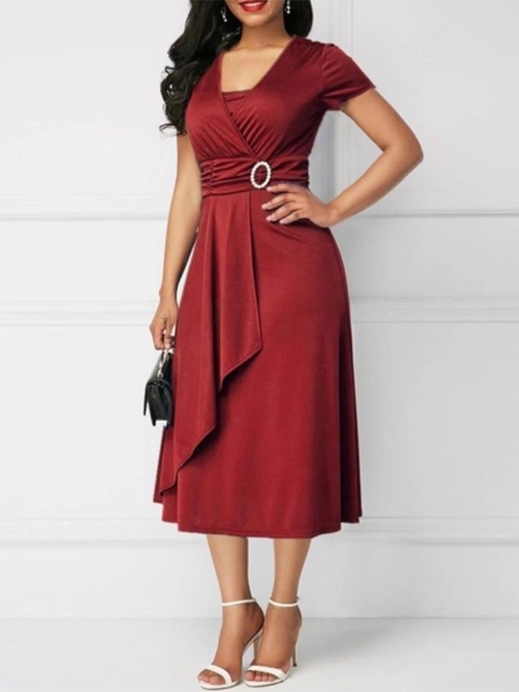 Robe Taille Haute À Manches Courtes Et À Manches Courtes Pour Femmes