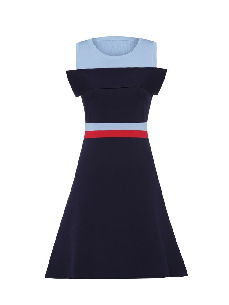 Robe Trapèze À Épaules Dénudées Et Color Block Pour Femmes