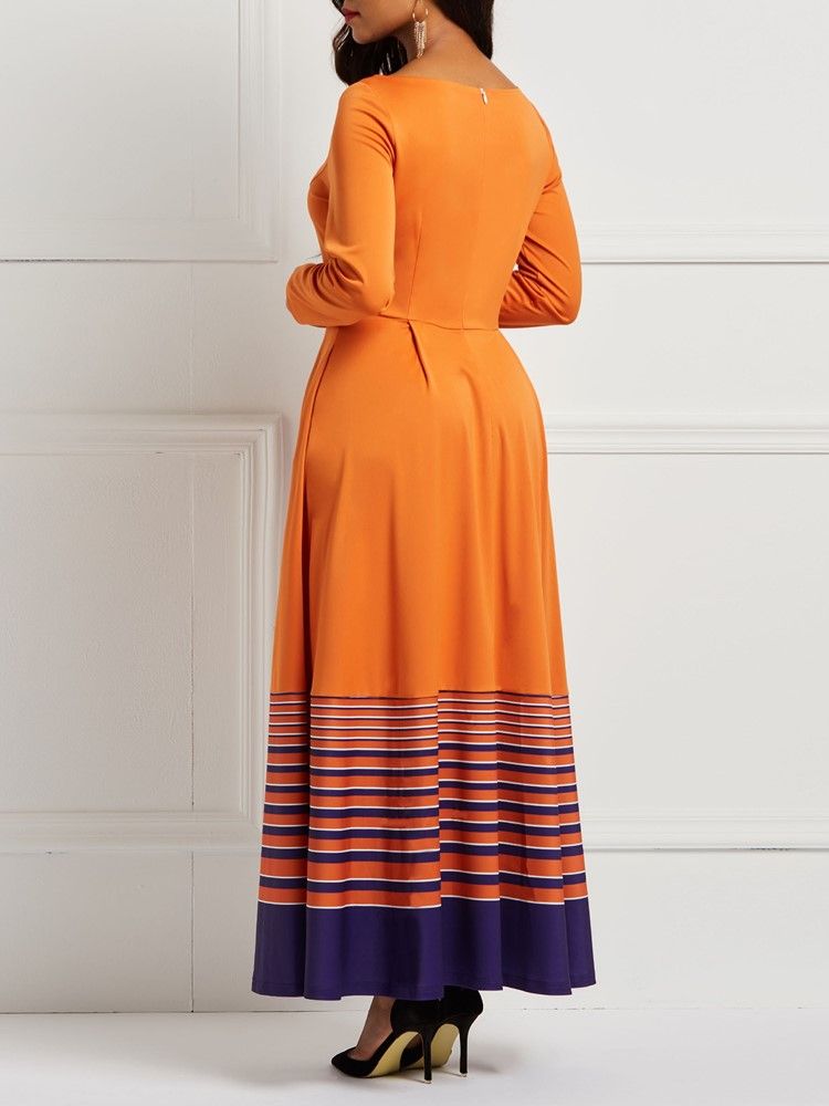 Robe Trapèze Pour Femme Avec Poche Imprimée À Rayures Orange