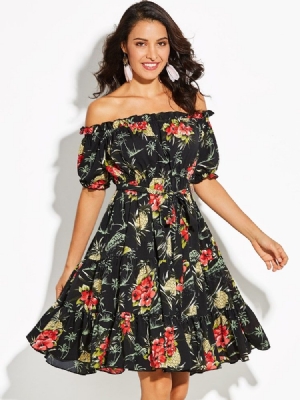 Robe Trapèze Pour Femme À Imprimé Floral Et Épaules Dénudées