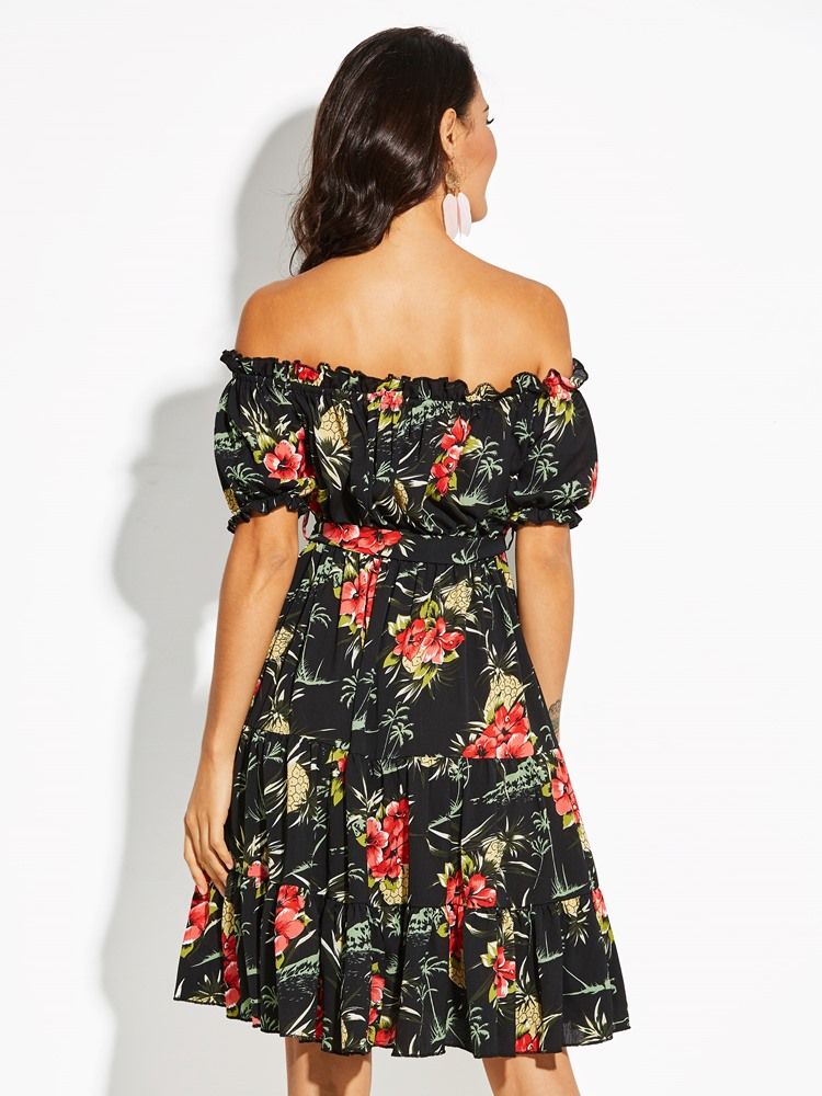 Robe Trapèze Pour Femme À Imprimé Floral Et Épaules Dénudées