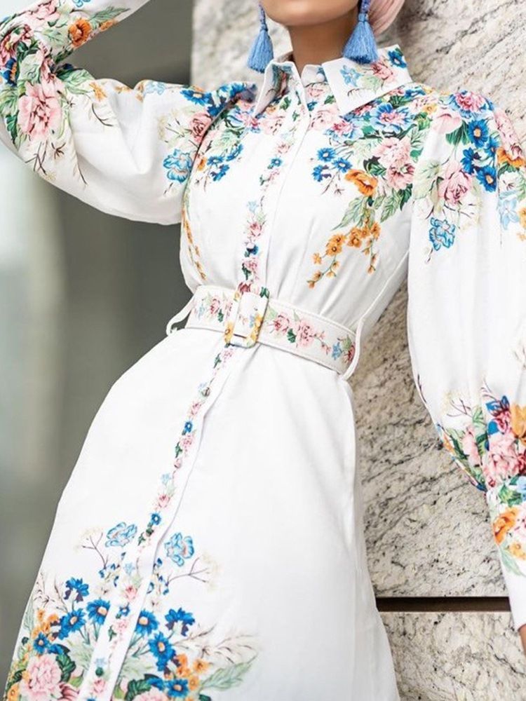 Robe Trapèze Florale À Manches Longues Et À Manches Longues Pour Femmes