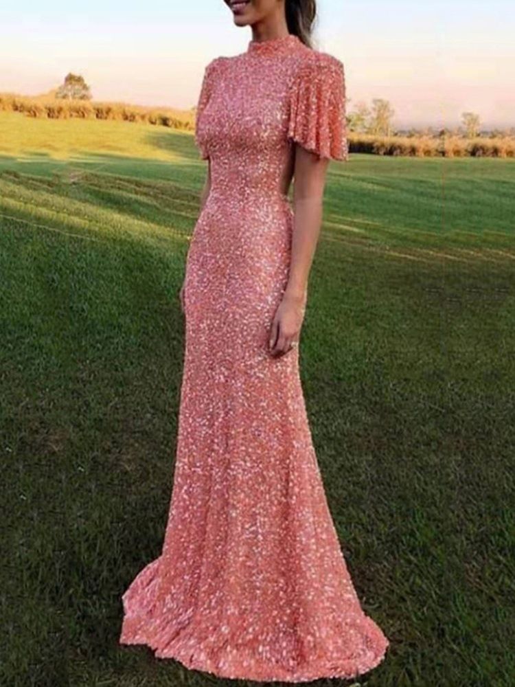 Robe Trapèze À Manches Courtes Et À Sequins Pour Femmes