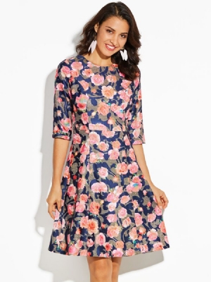 Robe Trapèze Mi-mollet À Imprimé Floral Et Color Block Pour Femmes