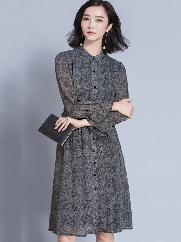 Robe Trapèze Plissée À Simple Boutonnage En Patchwork Pour Femmes