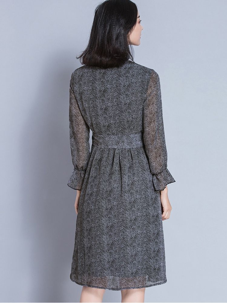 Robe Trapèze Plissée À Simple Boutonnage En Patchwork Pour Femmes