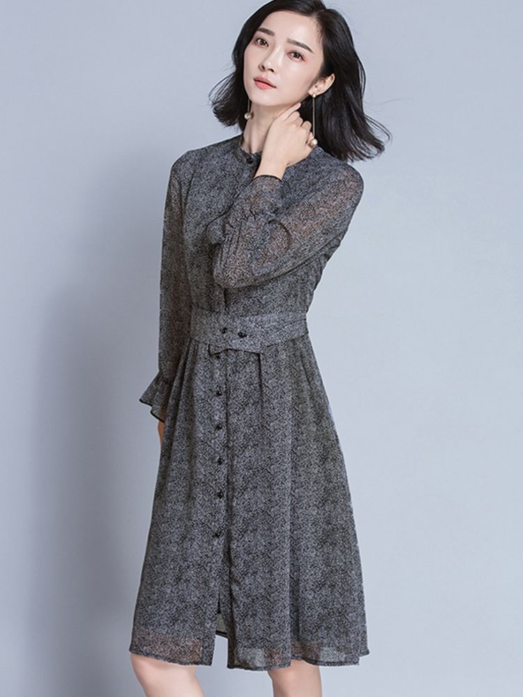 Robe Trapèze Plissée À Simple Boutonnage En Patchwork Pour Femmes