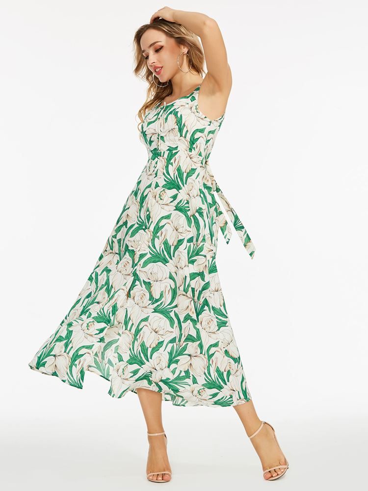 Robe Trapèze Sans Manches À Imprimé Floral Pour Femmes