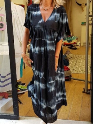 Robe Trapèze À Taille Haute Et À Encolure En V Pour Femmes