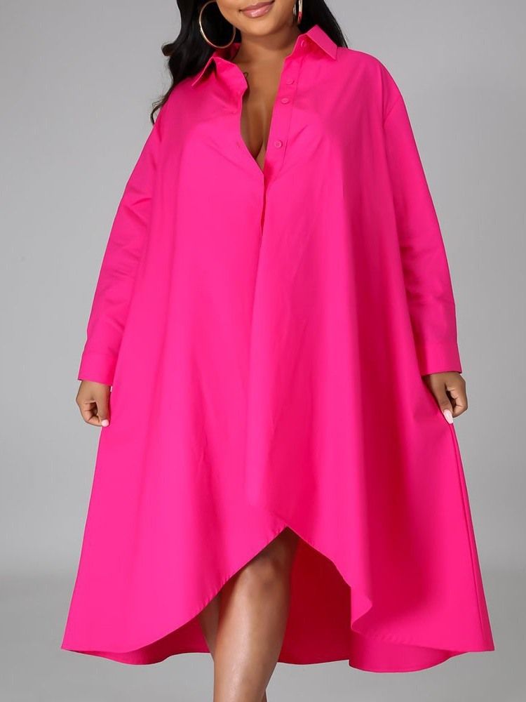 Robe Unie Asymétrique À Manches Longues Et Revers Pour Femmes