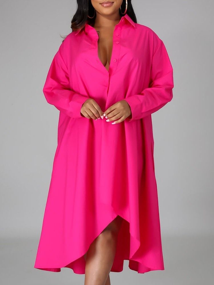 Robe Unie Asymétrique À Manches Longues Et Revers Pour Femmes