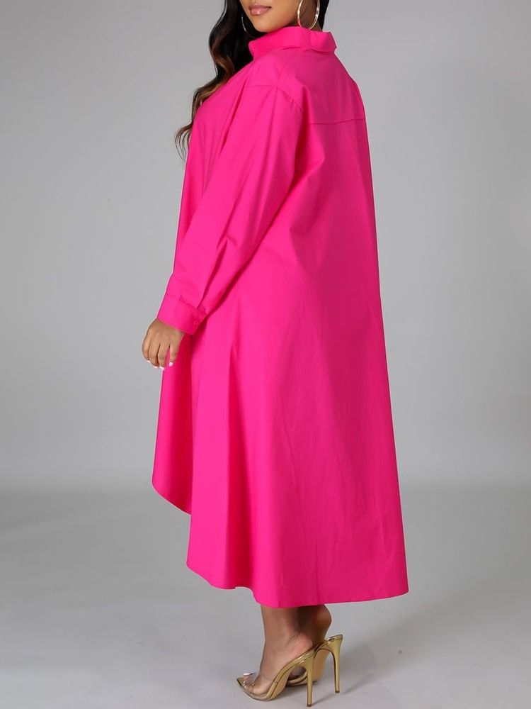 Robe Unie Asymétrique À Manches Longues Et Revers Pour Femmes