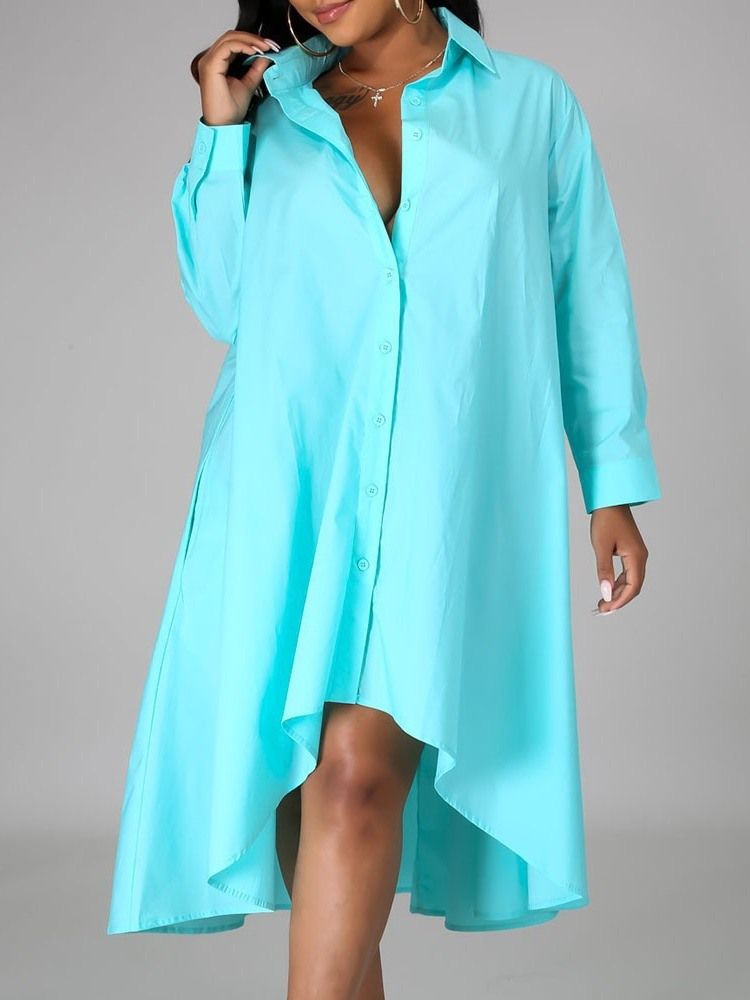 Robe Unie Asymétrique À Manches Longues Et Revers Pour Femmes