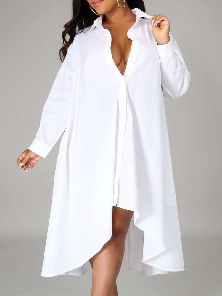 Robe Unie Asymétrique À Manches Longues Et Revers Pour Femmes