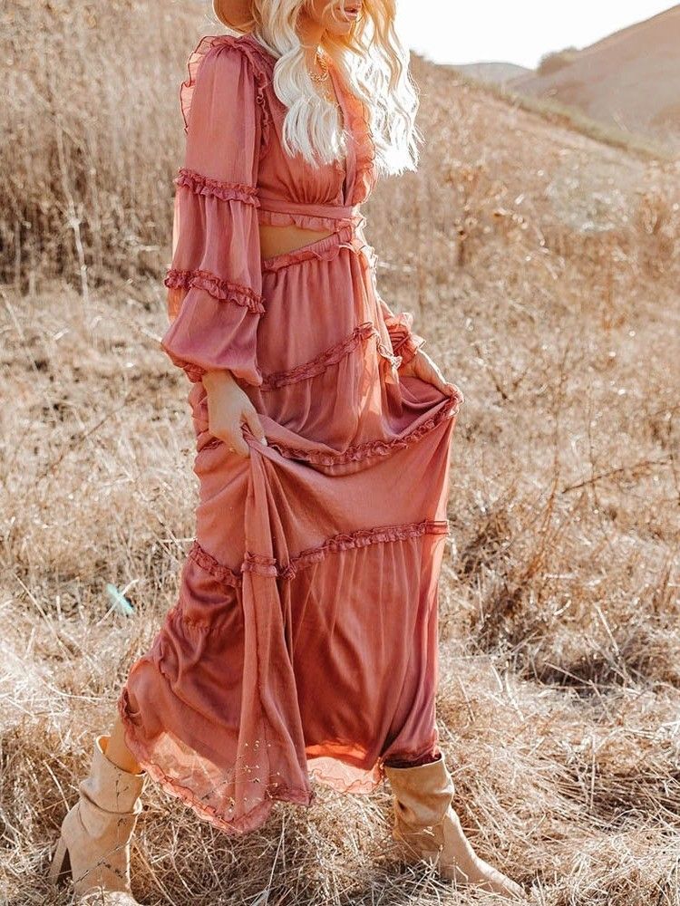 Robe Unie À Col En V Creux Longueur Au Sol Pour Femmes Robes De Plage Pour Femmes