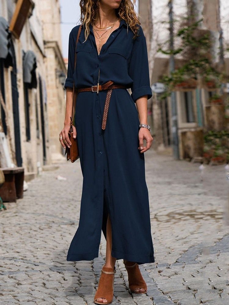 Robe Unie À Manches Longues Et À Manches Longues Pour Femmes