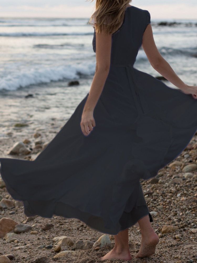 Robes De Plage À Manches Courtes Et À Encolure En V Pour Femmes