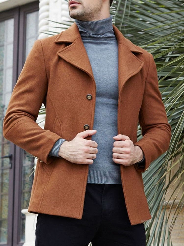 Manteau Décontracté En Laine À Revers Cranté Pour Homme