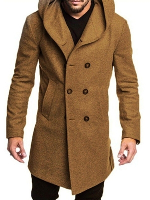 Manteau Homme À Double Boutonnage Uni À Capuche