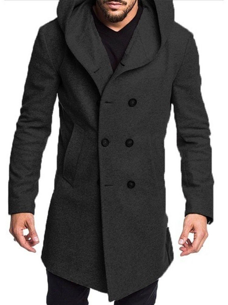 Manteau Homme À Double Boutonnage Uni À Capuche