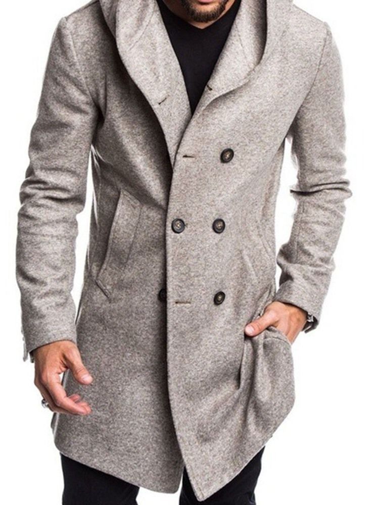 Manteau Homme À Double Boutonnage Uni À Capuche