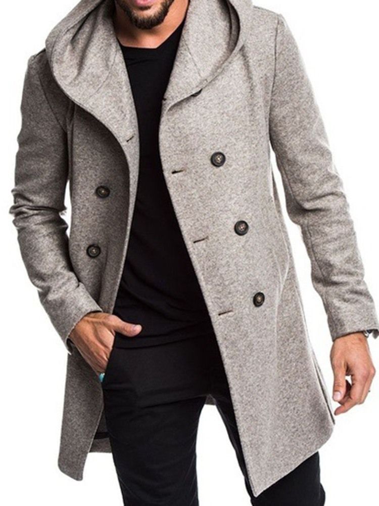 Manteau Homme À Double Boutonnage Uni À Capuche