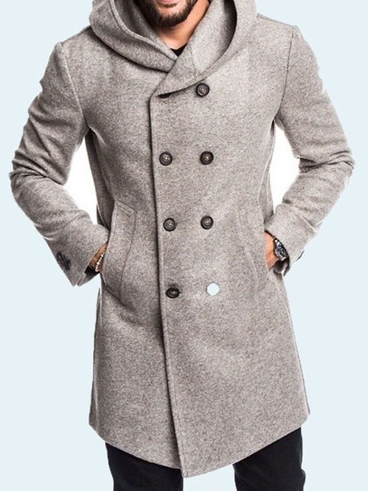 Manteau Homme À Double Boutonnage Uni À Capuche